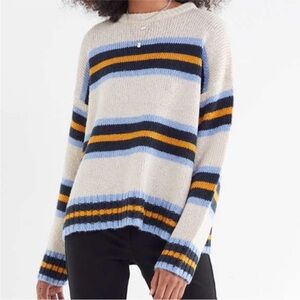 Urban Outfitters Cozy Knit Crew Neck Sweater in Cream, Blue‎ and Yellow-Medium